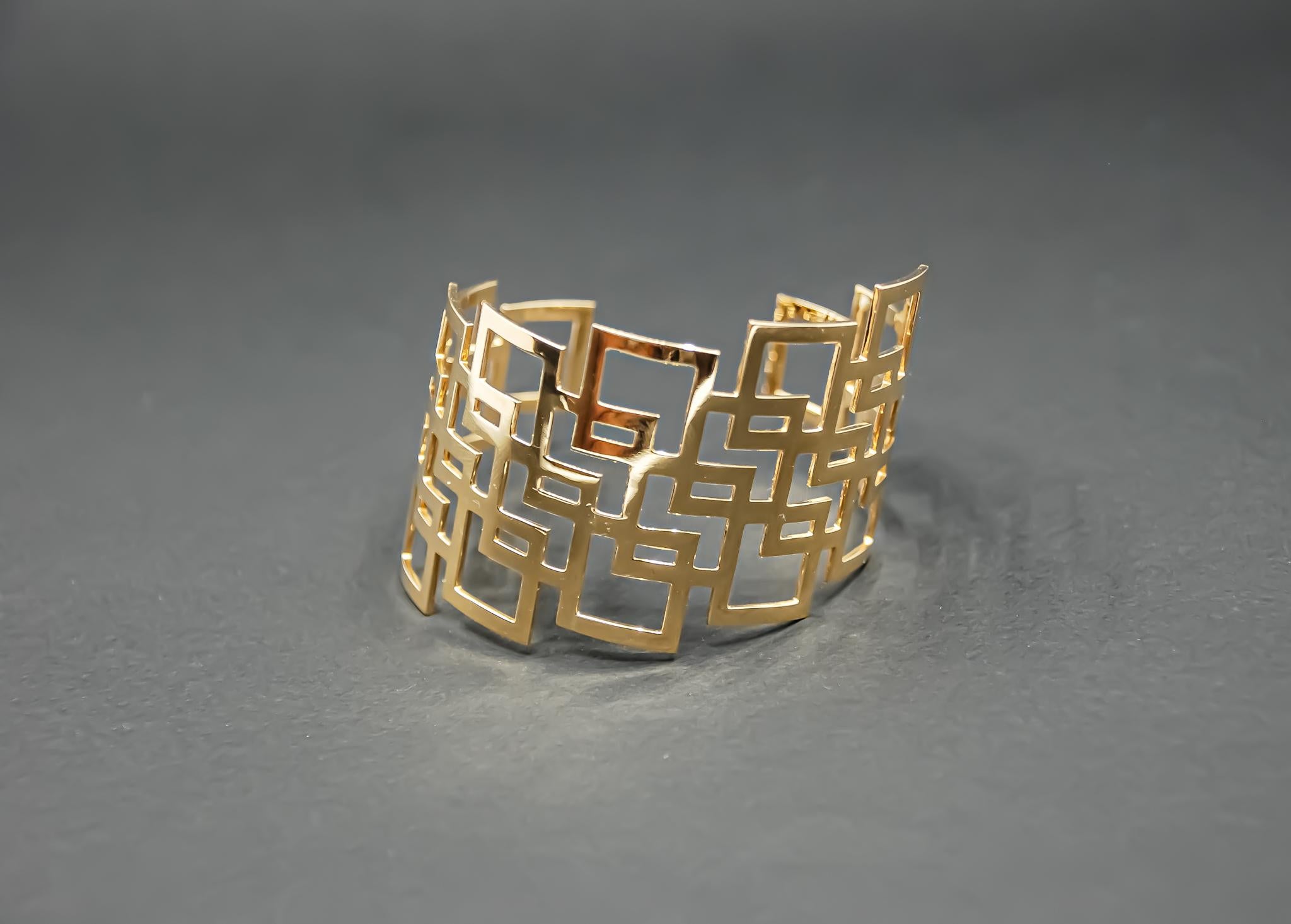 Geometric Cuff Bracelet in 18kt Gold by Mohamad Kamra For Sale 2