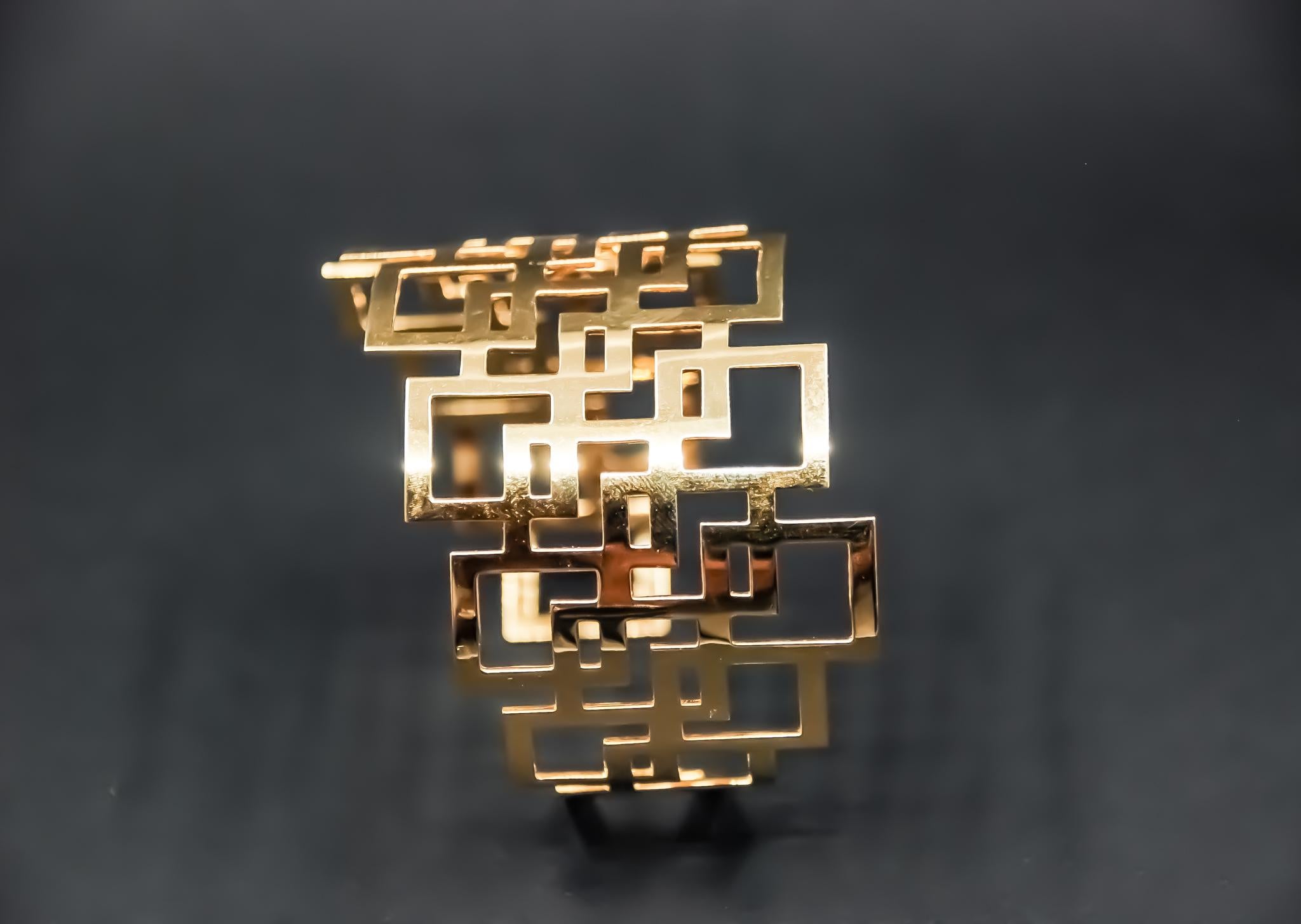 Geometric Cuff Bracelet in 18kt Gold by Mohamad Kamra For Sale 3