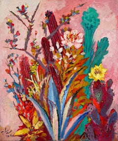 "Cactus in Crimson II" Oil Painting 47" x 39" inch by Mohamed Abla