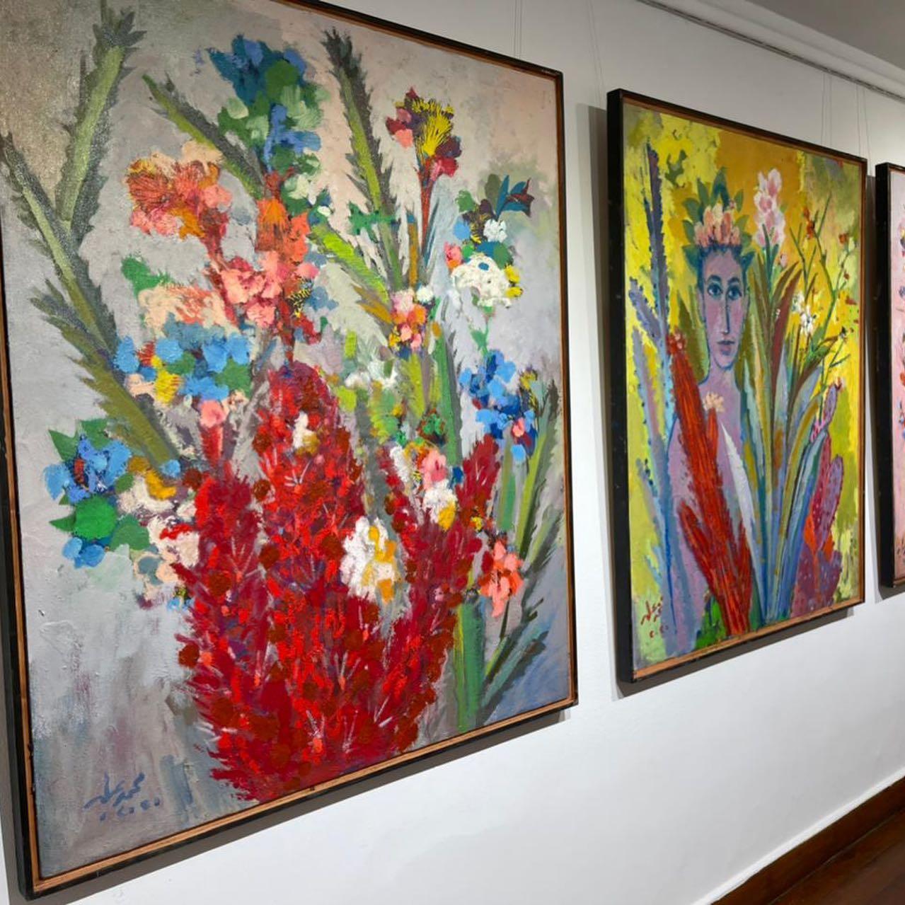 « Cactus and Man », peinture à l'huile figurative de 47