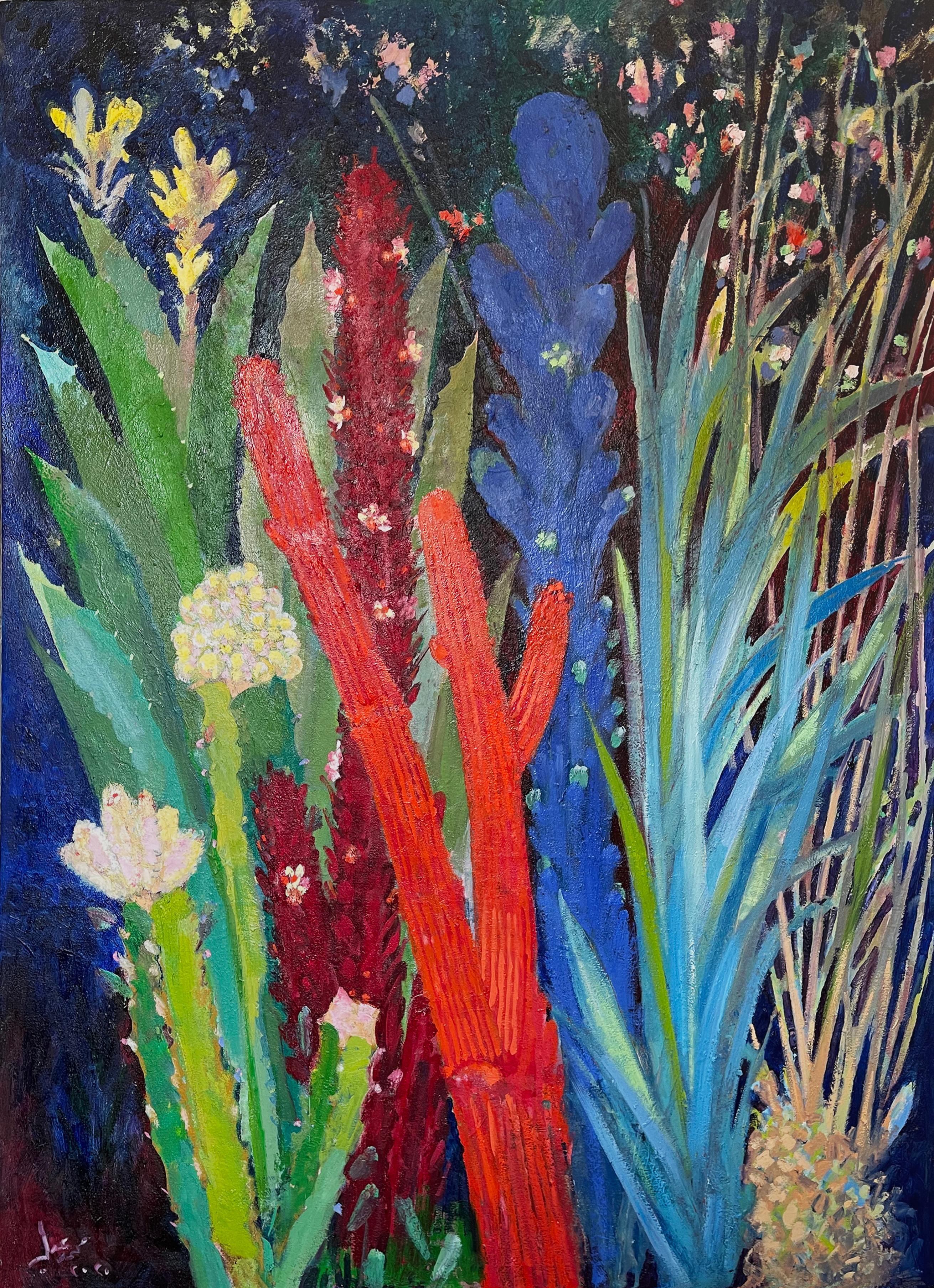 "Cactus by Night I" Oil Painting 79" x 59" inch by Mohamed Abla