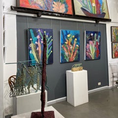 "Cactus de nuit II" Peinture à l'huile abstraite 35" x 26" par Mohamed Abla