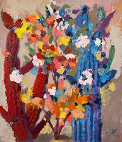 "Cactus in Beige" - Peinture à l'huile de 27,5" x 24" pouces par Mohamed Abla