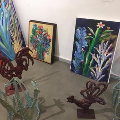 „Cactus in Blue“ Ölgemälde 35" x 26" Zoll von Mohamed Abla