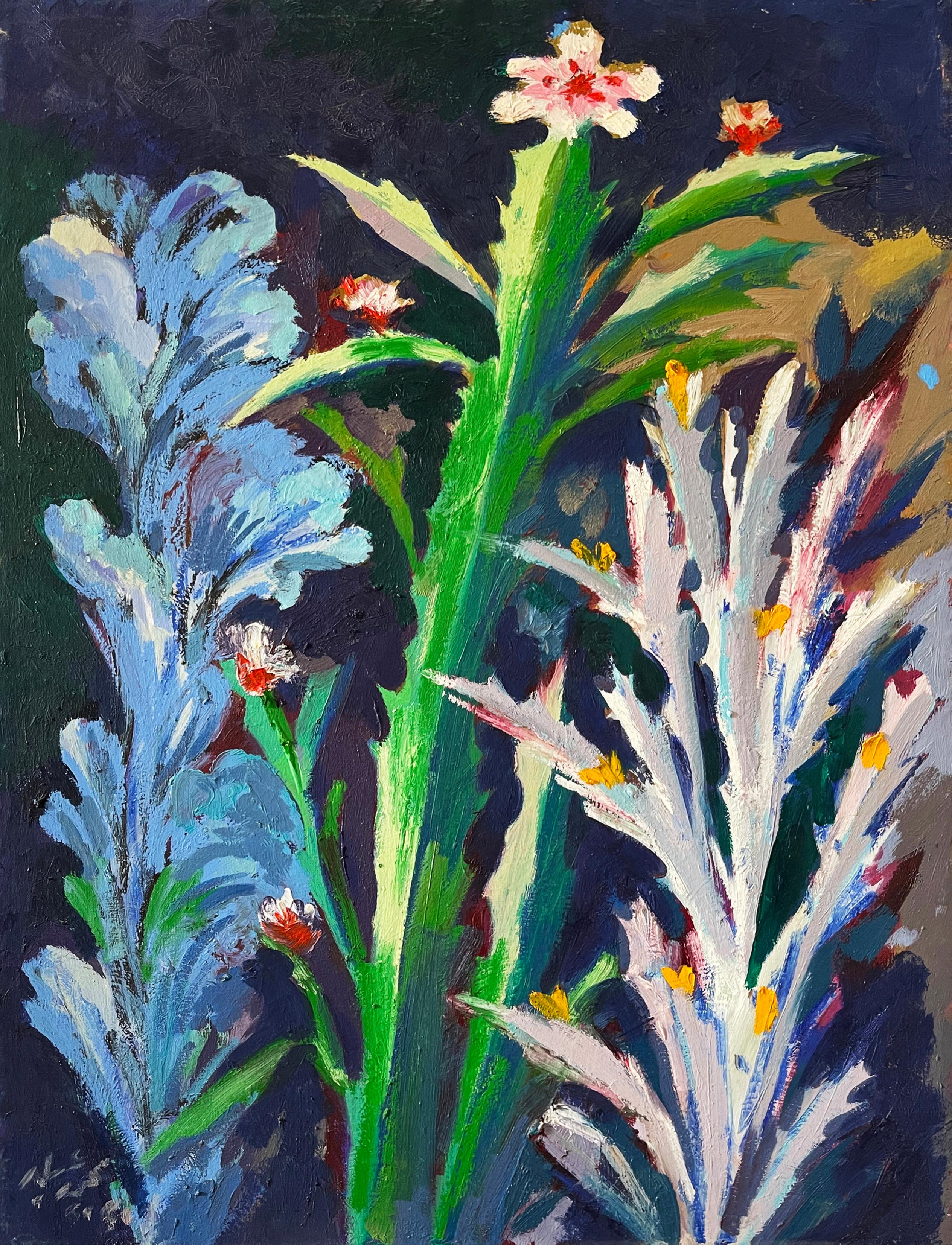 „Cactus in Blue“ Ölgemälde 35" x 26" Zoll von Mohamed Abla