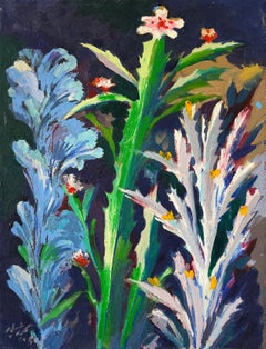 "Cactus in Blue" Oil Painting 35" x 26" inch by Mohamed Abla
