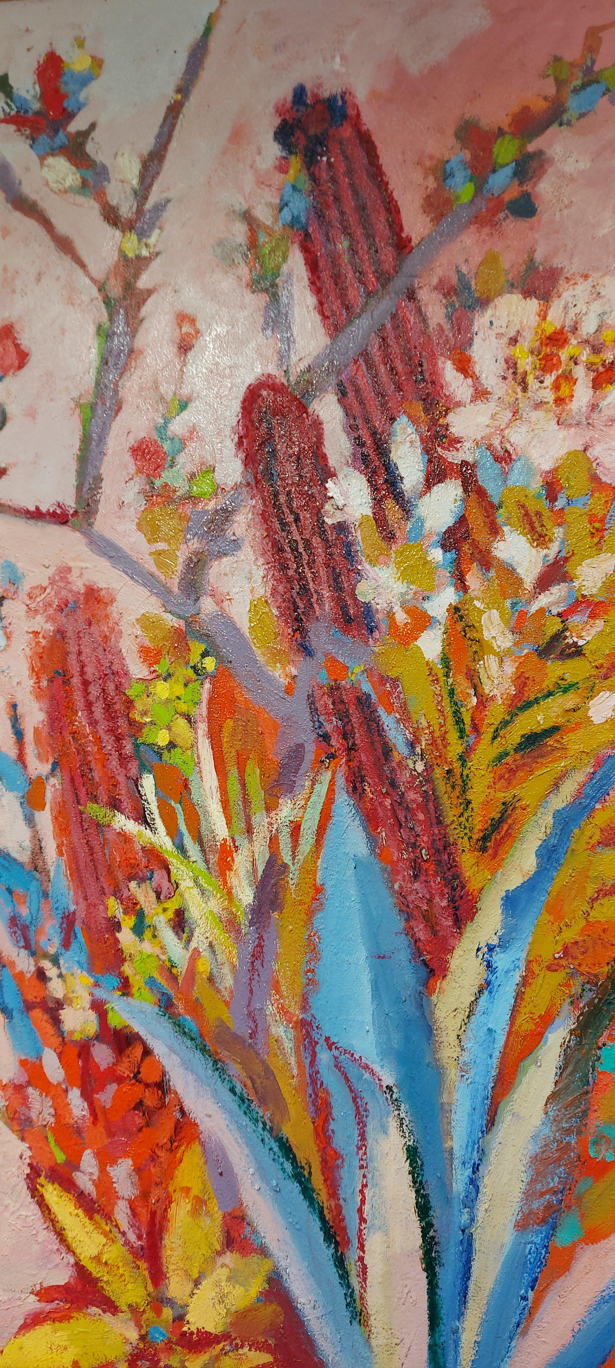 „Cactus in Crimson II“ Ölgemälde 47“ x 39“ Zoll von Mohamed Abla im Angebot 1