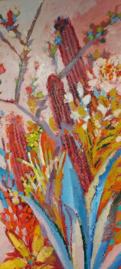 "Cactus in Crimson II" Pittura a olio 47" x 39" pollici di Mohamed Abla