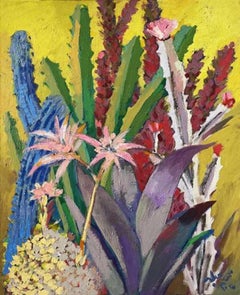 "Cactus in Yellow" Oil Painting 31.5" x 24" inch by Mohamed Abla