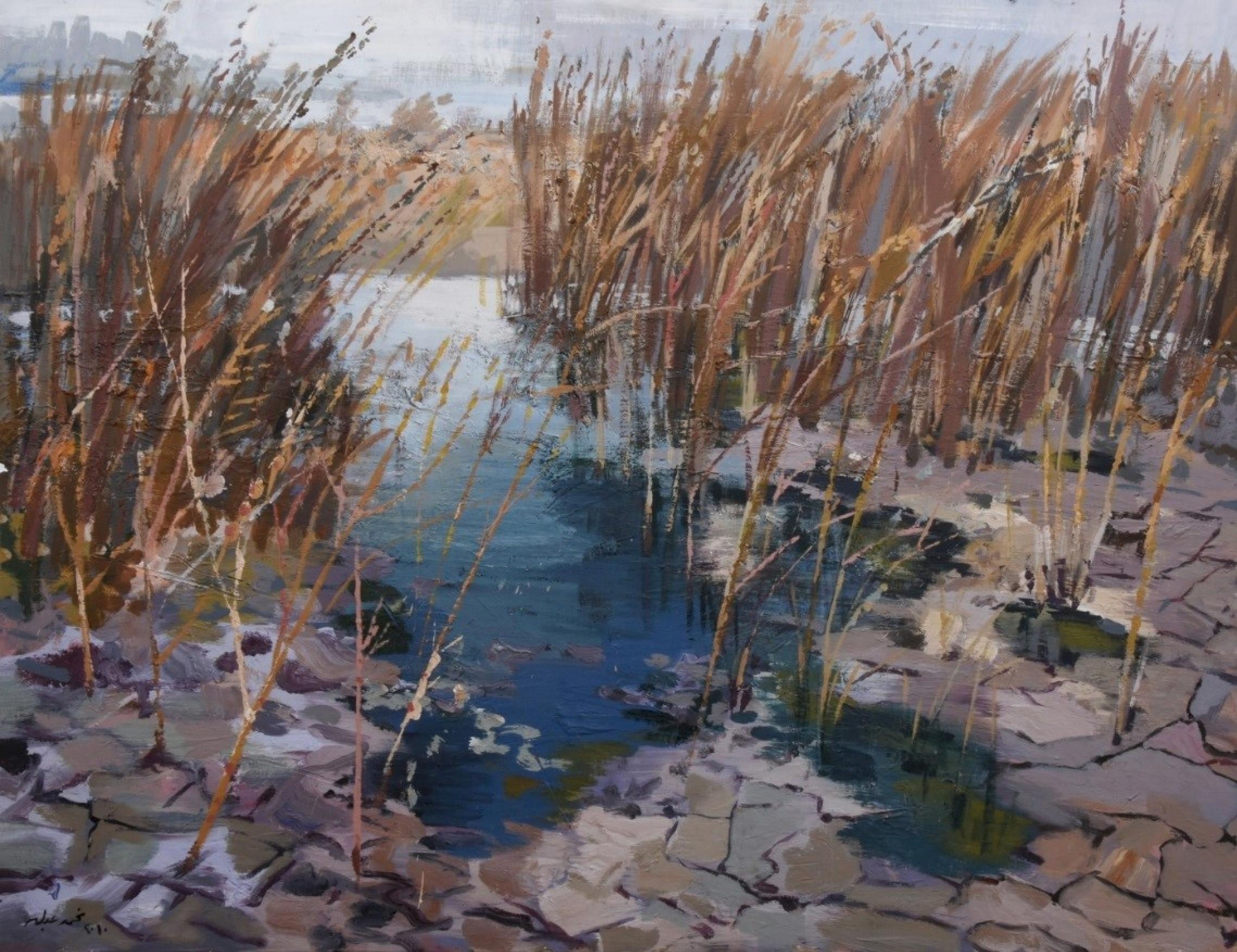 "Lago de Fayoum I" Pintura de paisaje 59" x 71" pulgadas por Mohamed Abla