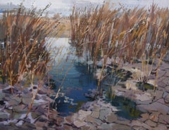 "Lago de Fayoum I" Pintura de paisaje 59" x 71" pulgadas por Mohamed Abla