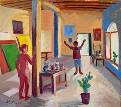 "Fayoum Studio A" Peinture à l'huile 35" x 39" pouces par Mohamed Abla