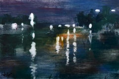 "Luci sul Nilo" Pittura astratta 16" x 24" pollici di Mohamed Abla