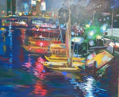 "Nile by Night II" Painting 47" x 63" inch by Mohamed Abla