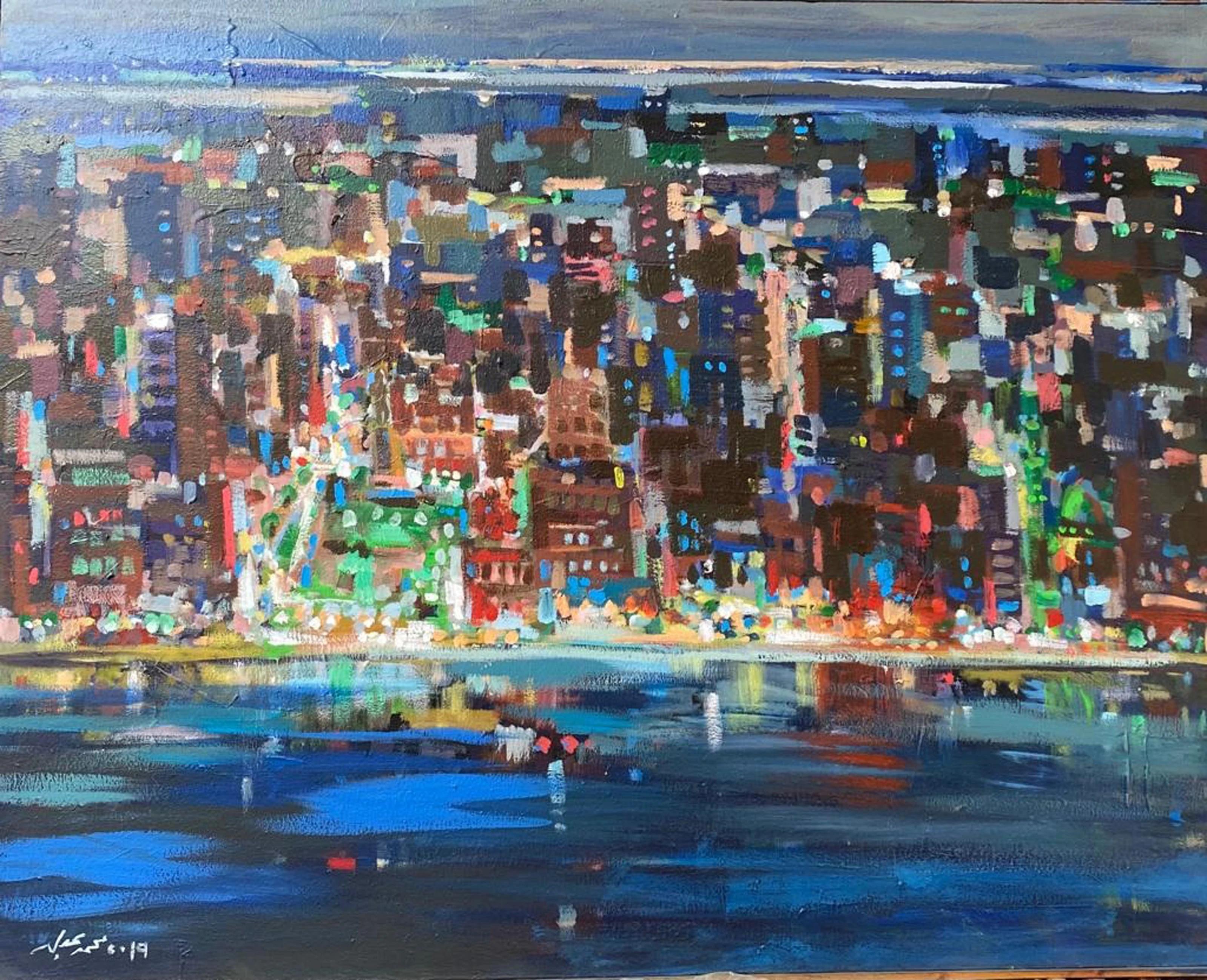 "Nile by Night III" Peinture 47" x 63" inch par Mohamed Abla