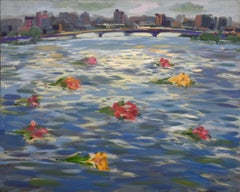"Roses on the Nile III" Painting 47" x 59" inch by Mohamed Abla