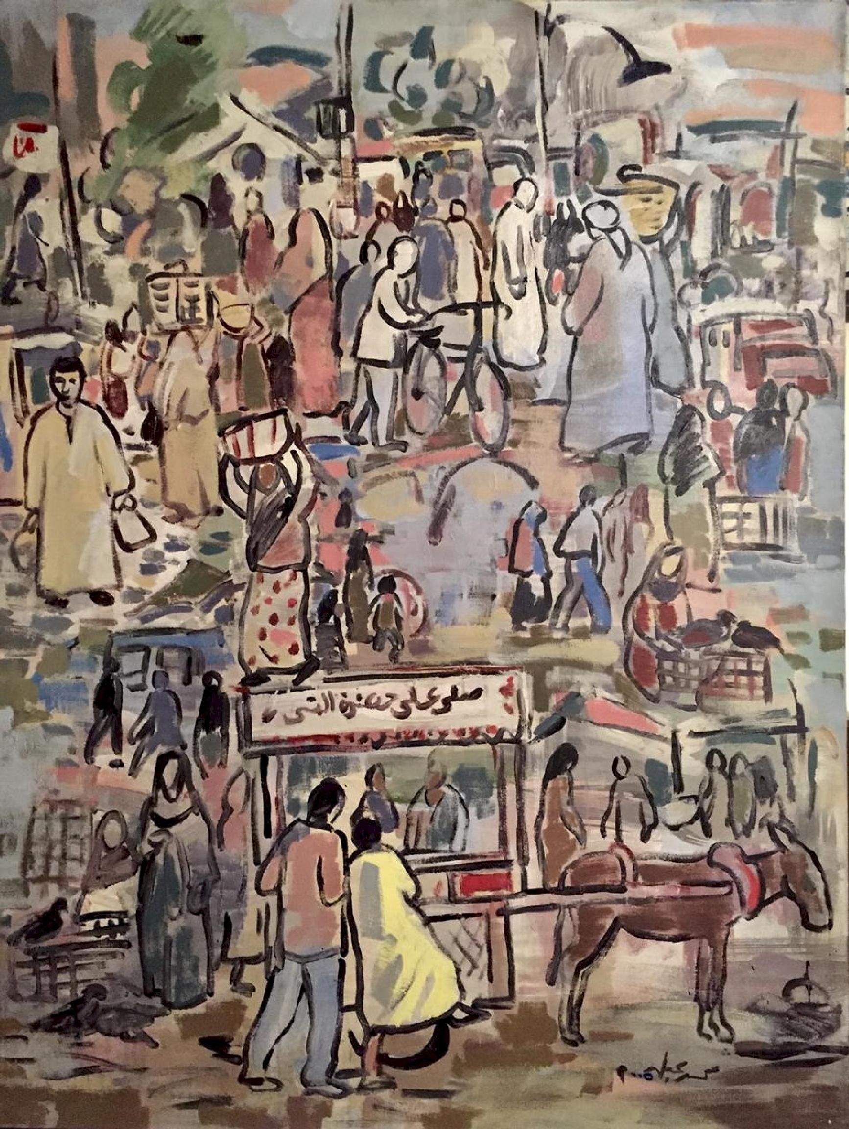 "The Cairo Market" Painting 51" x 43" inch by Mohamed Abla