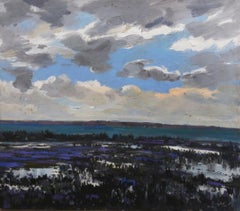 "Lago d'inverno", dipinto paesaggistico di 47" x 55" pollici di Mohamed Abla
