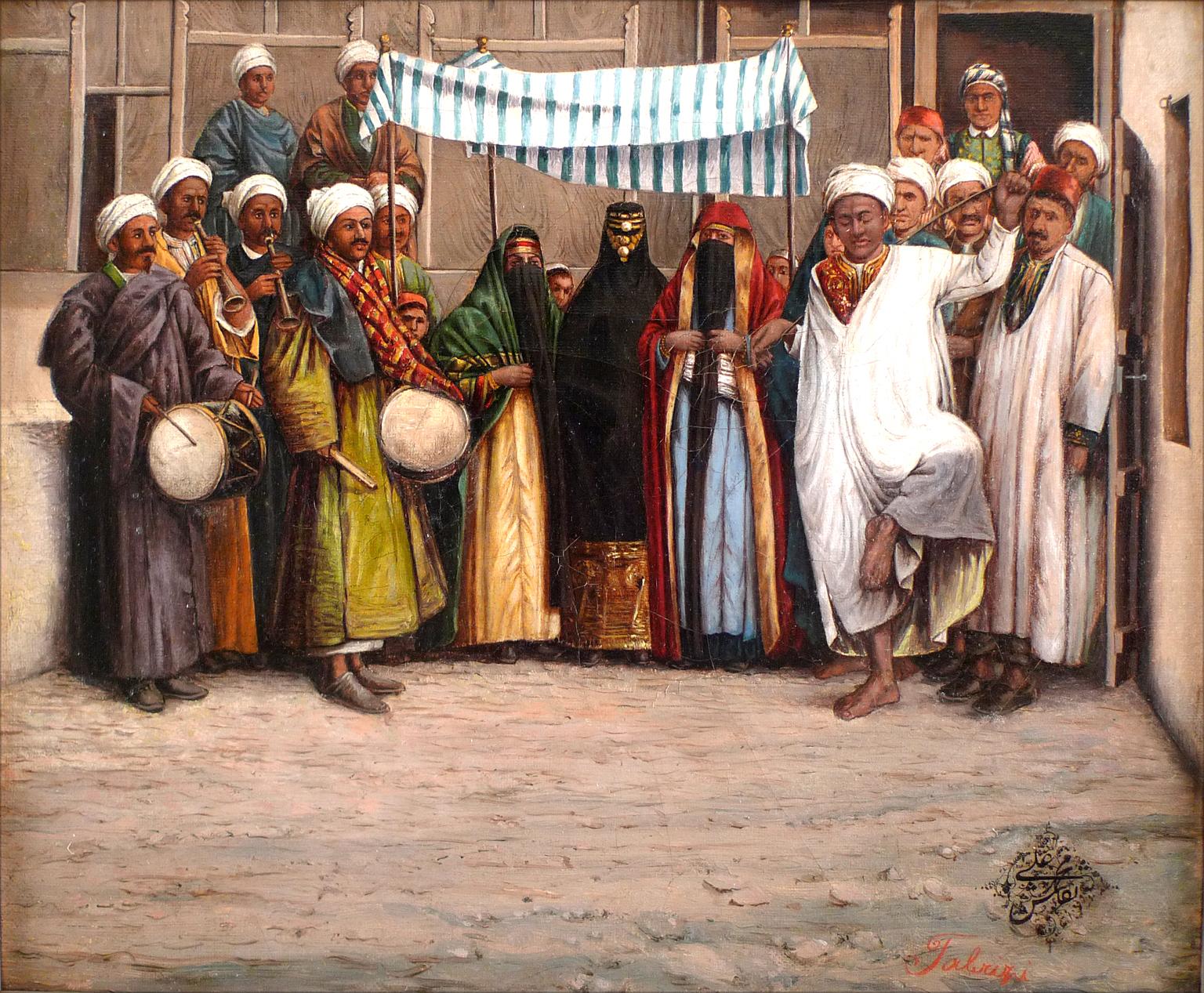 « Wedding Ceremony in Tebriz », huile sur toile du XIXe siècle par Mohamed Ali Naqash en vente 1