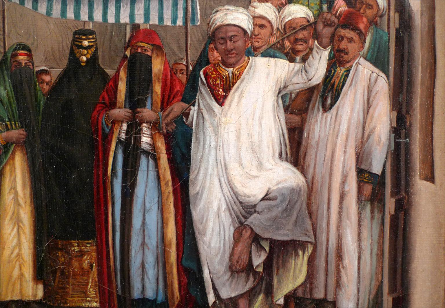 MOHAMED ALI NAQASH
Iraqi, 19th - 20th Century
WEDDING CEREMONY IN TEBRIZ
signed in arabic and inscribed Mohamed Ali al-Naqash / Tabrizi lower right
oil on canvas
11 x 13-1/4 inches (28 x 34 cm.)
framed: 17 x 19-1/2 inches (43 x 49