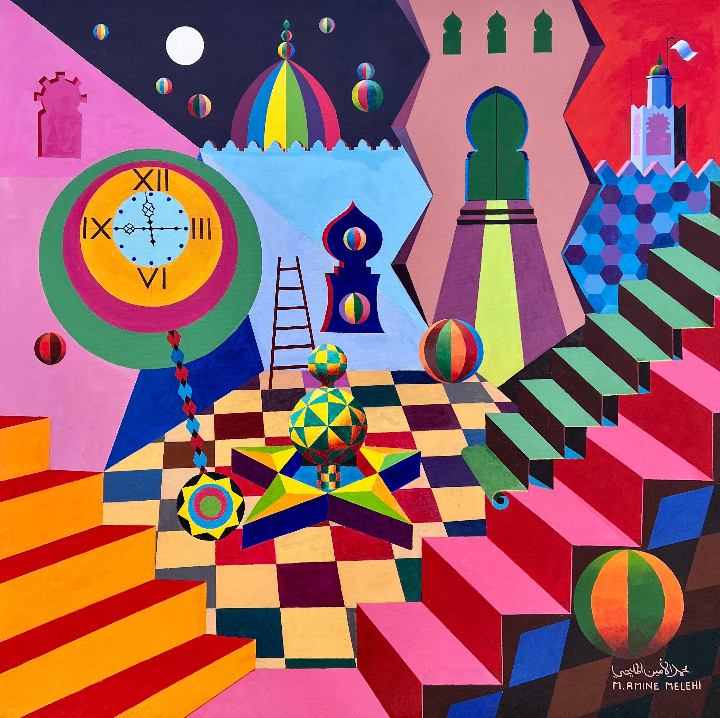 FONTANA DREAMSCAPE  - SURREALISMO GEOMETRICO - Painting di Mohamed Amine Melehi