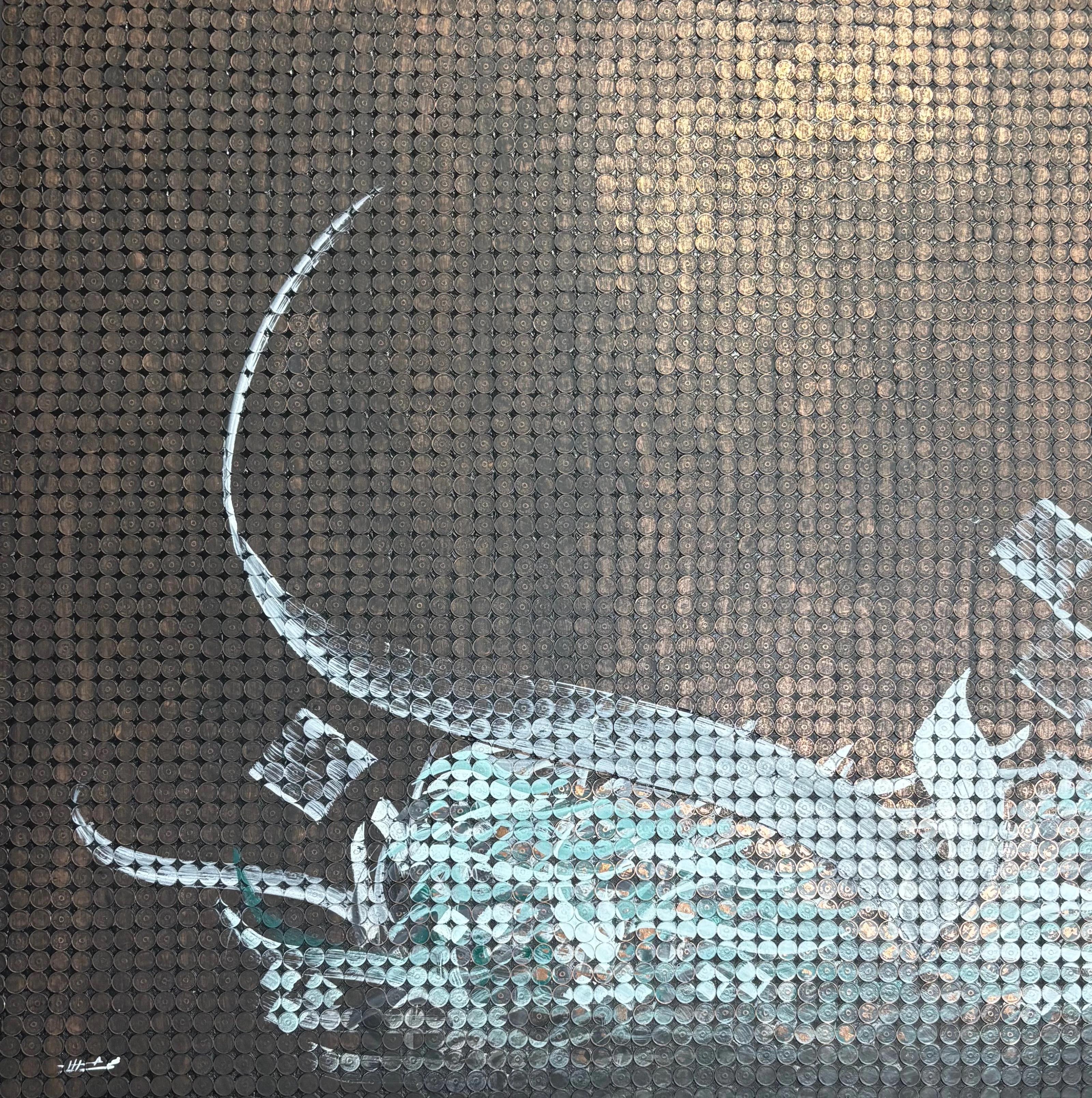 "Caligrafía de monedas" Pintura abstracta en técnica mixta 43" x 39" in by Mohamed Hassan