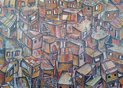 "Above the City I" Painting 33" x 47" inch by Mohamed Hussein
