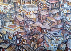 "Au-dessus de la ville II" Peinture 33" x 47" inch par Mohamed Hussein