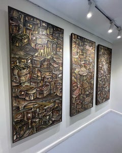 "Favela Triptych I" Painting 71" x 31.5" inch by Mohamed Hussein
