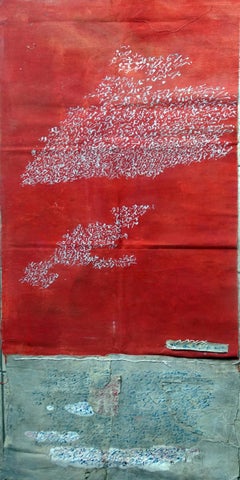 "Abstract Script" Ink on Fabric Painting 55" x 20" inch by Mohamed Monaiseer