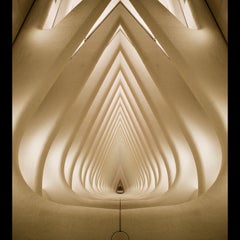 Mohamed Yakub: Oculus Architectural Figurative abstrakte Blume in Weiß und Grau