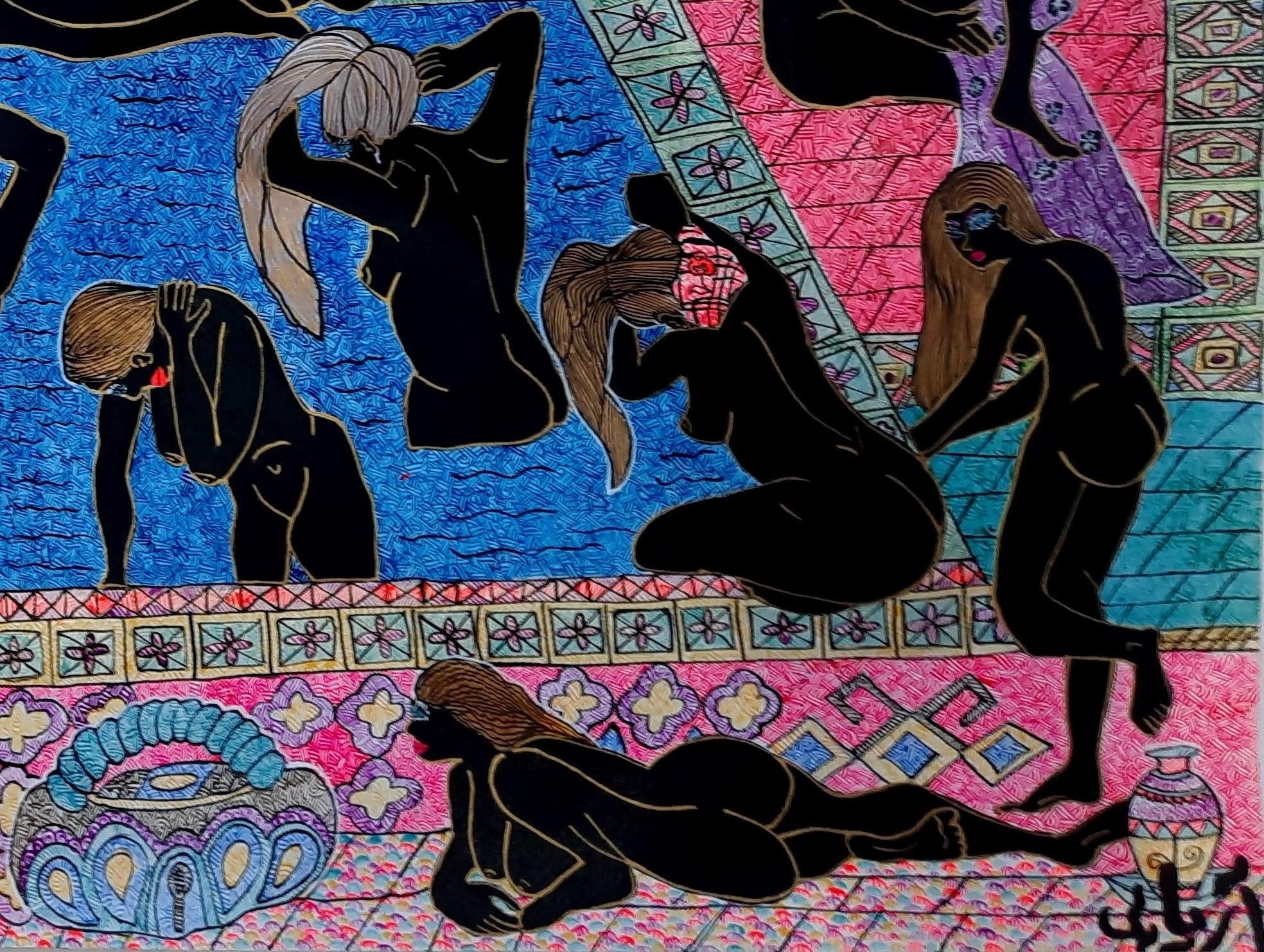 Achämeniden Frauen Mohammad Ariyaei Zeitgenössische iranische Kunst Malerei Nackte Frauen  im Angebot 3