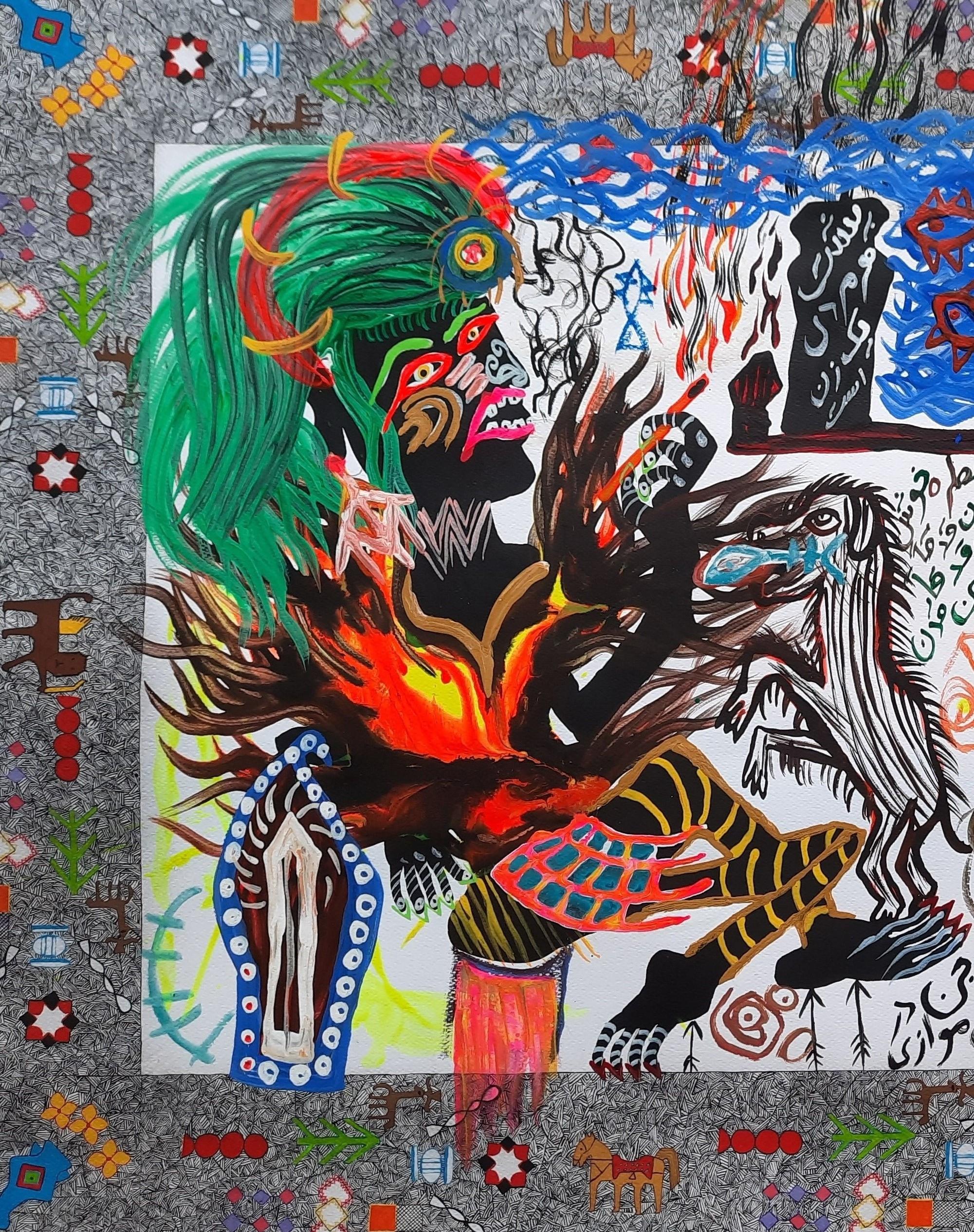 Glory to the woman Mohammad Ariyaei 21st Century Iranian art outsider art paint For Sale 1