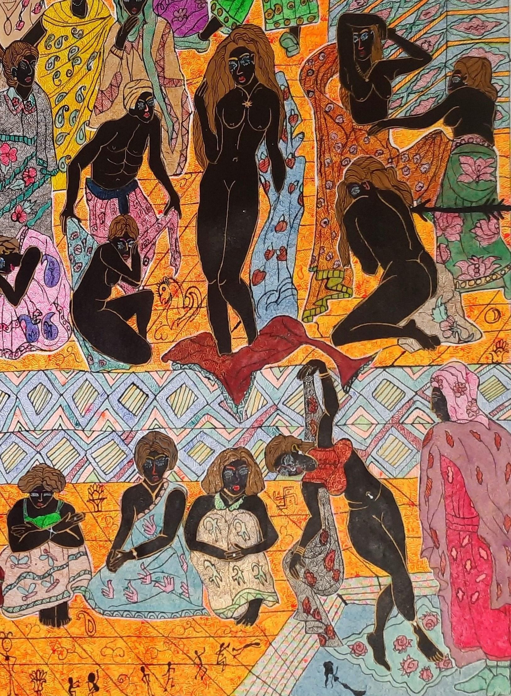 Sauver des femmes esclaves Mohammad Ariyaei Art iranien contemporain peinture nue  en vente 4