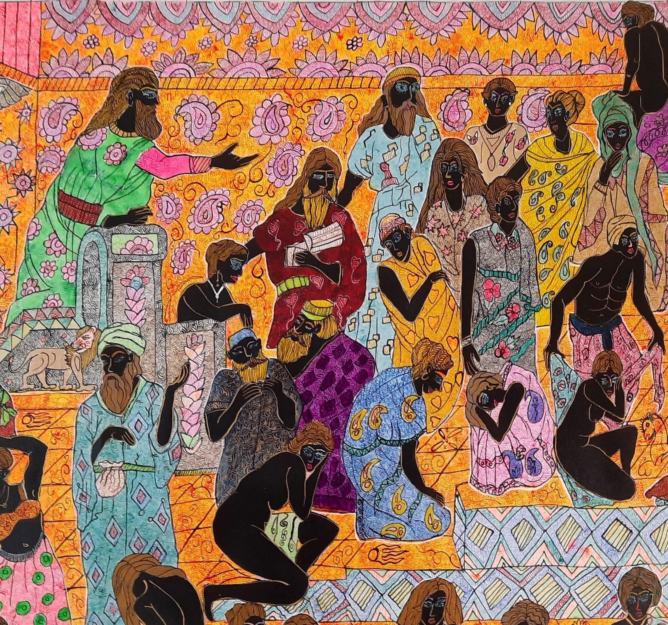 Sauver des femmes esclaves Mohammad Ariyaei Art iranien contemporain peinture nue  en vente 5