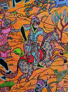 Tahmurth a vaincu les démons Peinture d'art contemporain Artiste iranien Couleur
