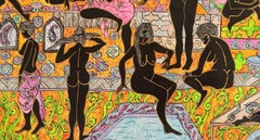 The bath Mohammad Ariyaei Contemporary Iranian painting women color hammam art