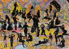 The bath Mohammad Ariyaei Contemporary Iranian painting women color hammam art