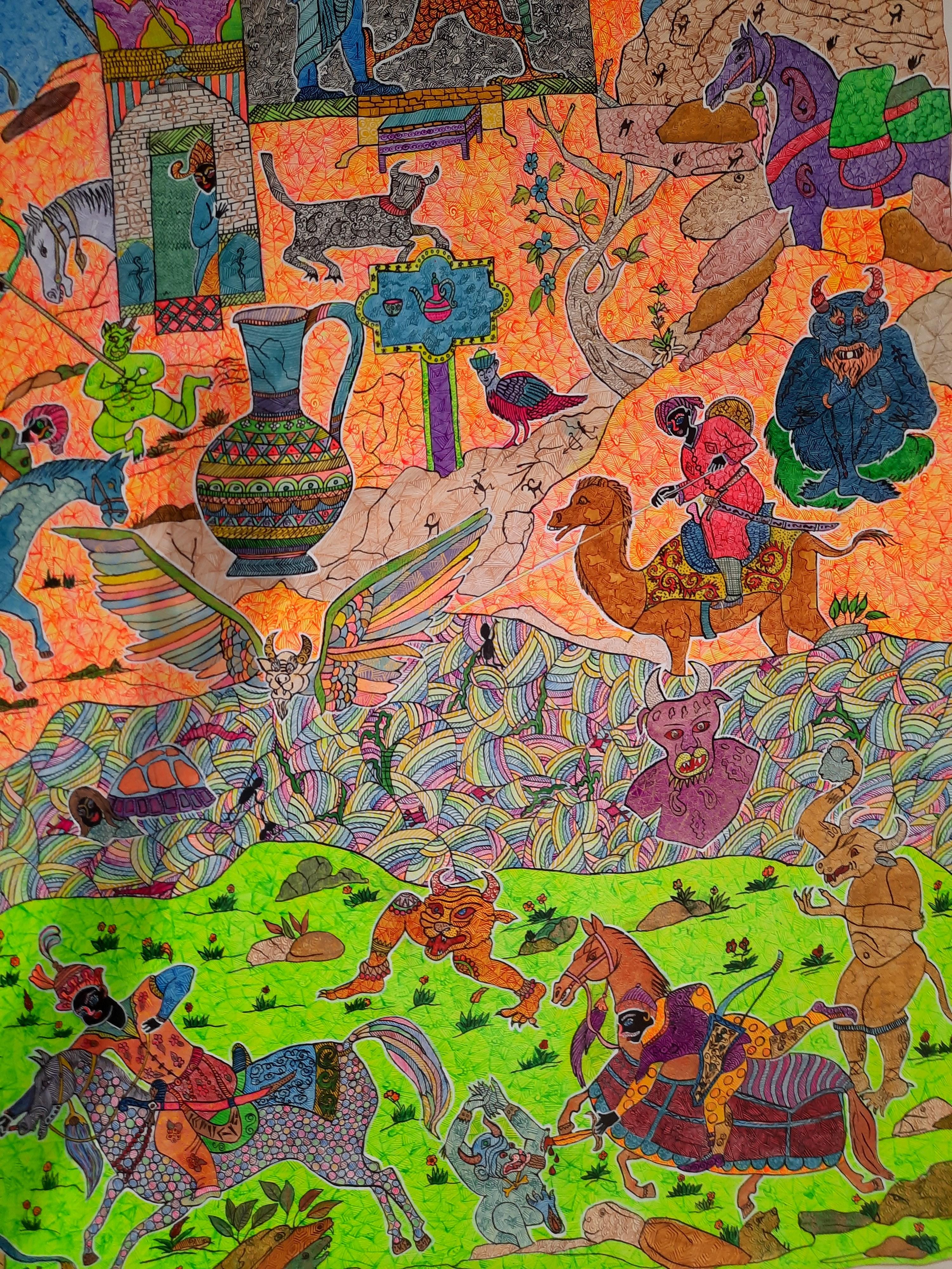 Historias reales de Oriente Próximo Mohammad Ariyaei Pintura de arte contemporáneo iraní en venta 13