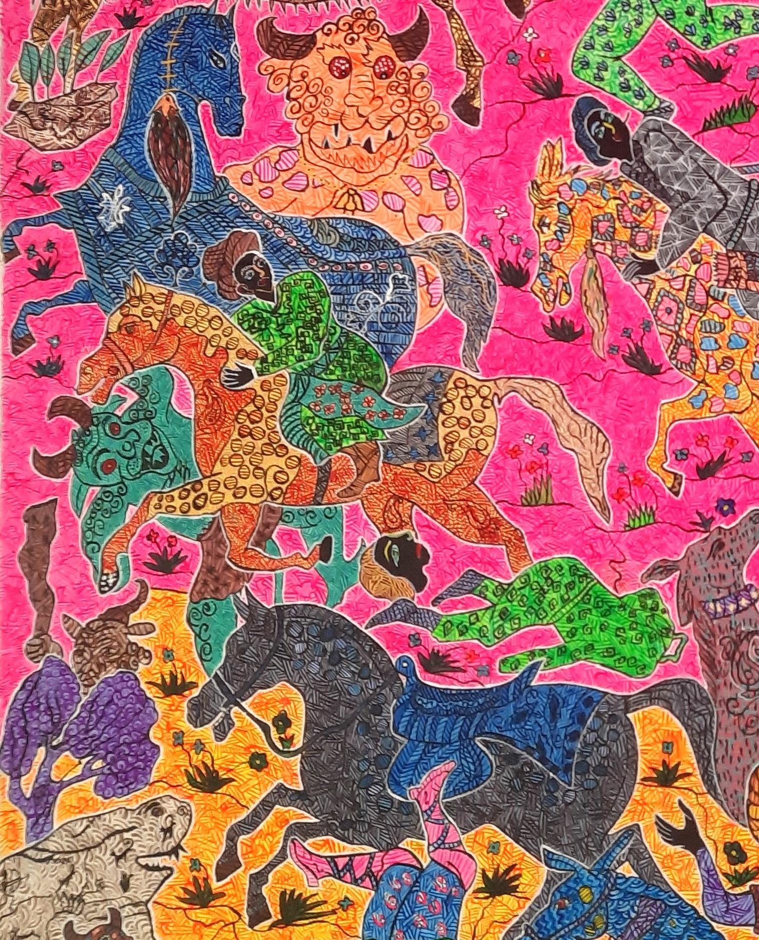 Krieg der Dämonen und Mystiker Mohammad Ariyaei Zeitgenössische iranische Malerei  im Angebot 4