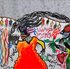 Happy Valentine day Mohammad Ariyaei 21st Century art Iranian outsider art paint