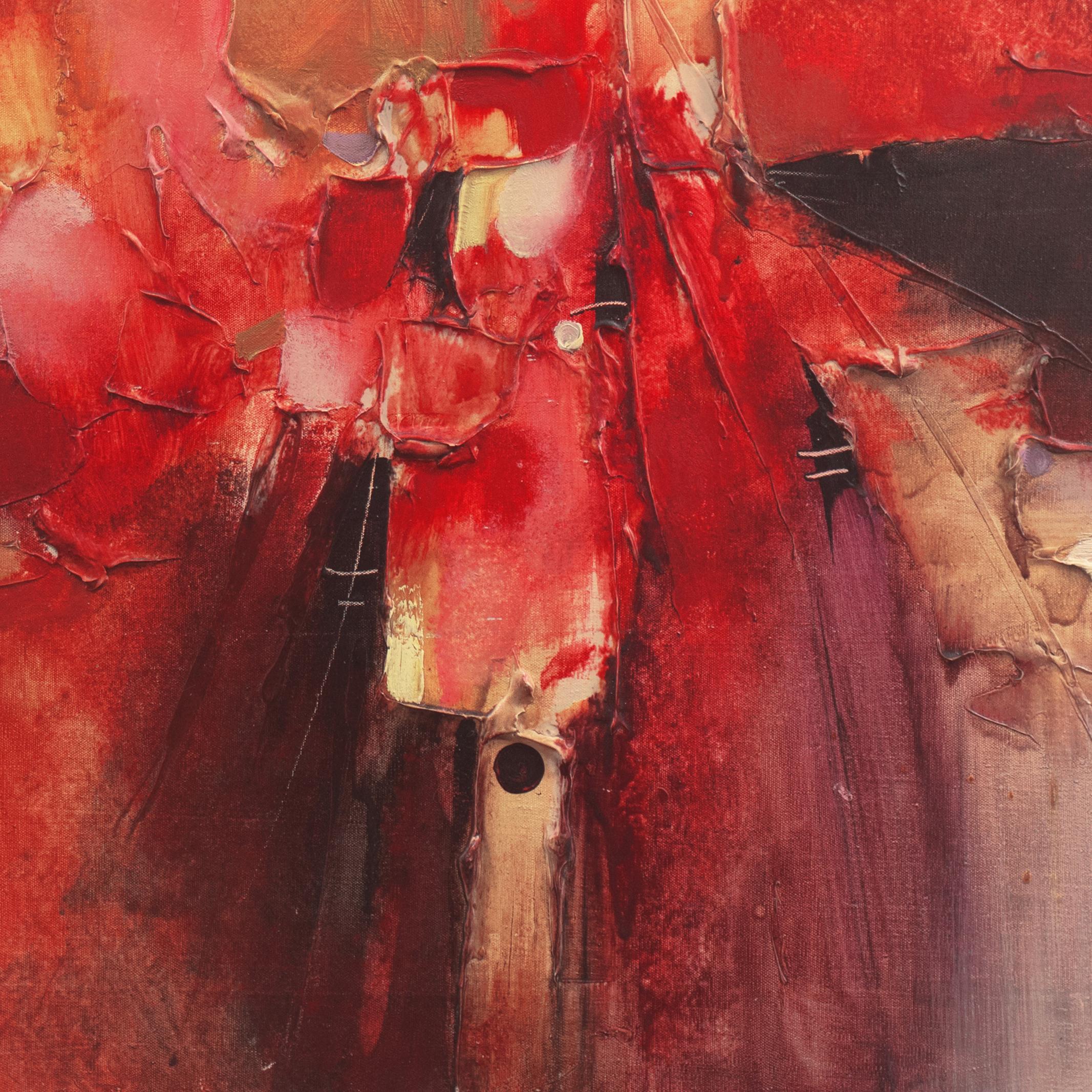 „Abstract, Scarlet & Ochre“, Saudi Society of Fine Arts, Alwan Group, Großes Ölgemälde (Abstrakt), Painting, von Mohammed Al Ablan