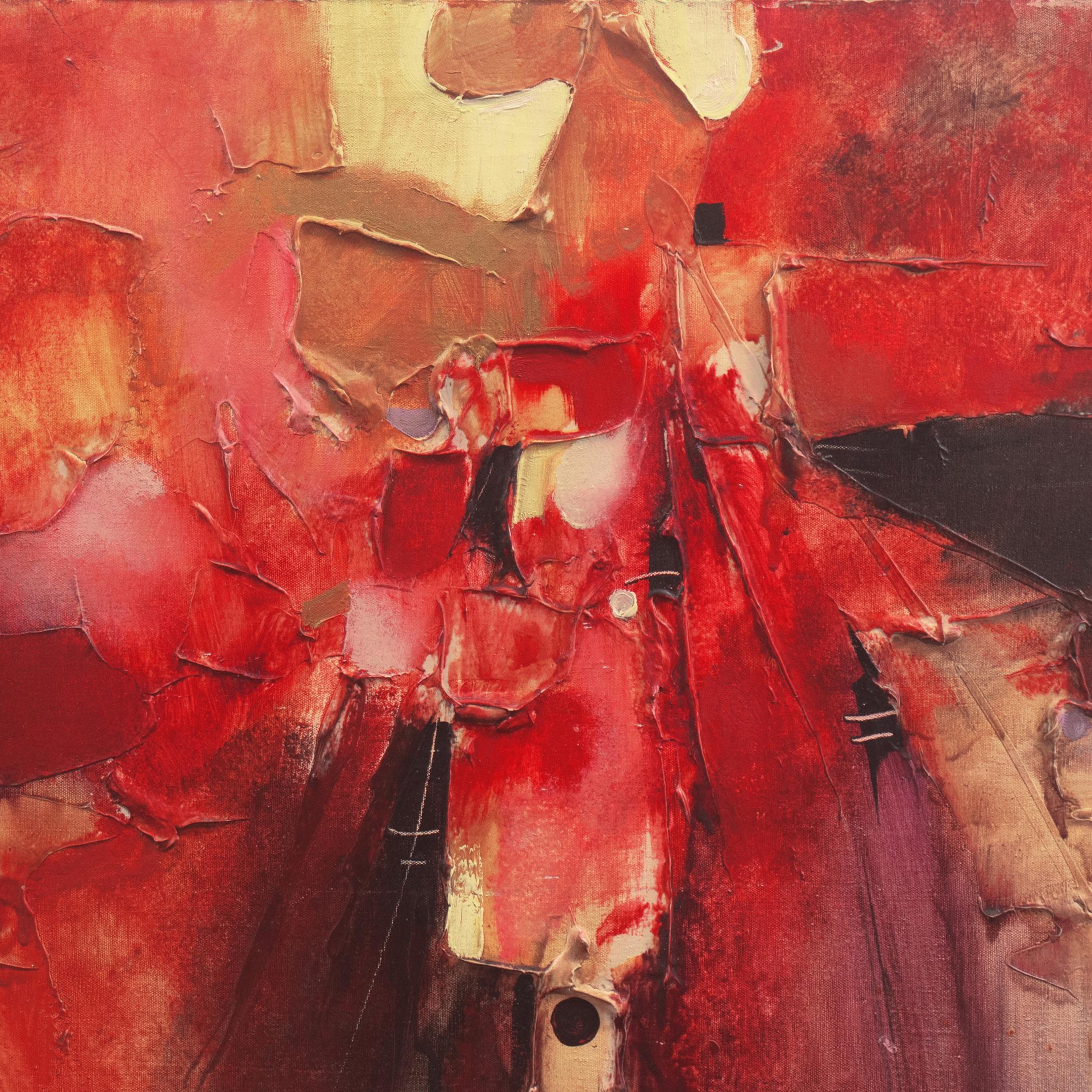 „Abstract, Scarlet & Ochre“, Saudi Society of Fine Arts, Alwan Group, Großes Ölgemälde im Angebot 1