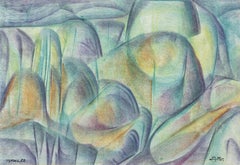"Abstract Composition" Painting Pastel 8" x 24" inch by Mohammed Ismail 