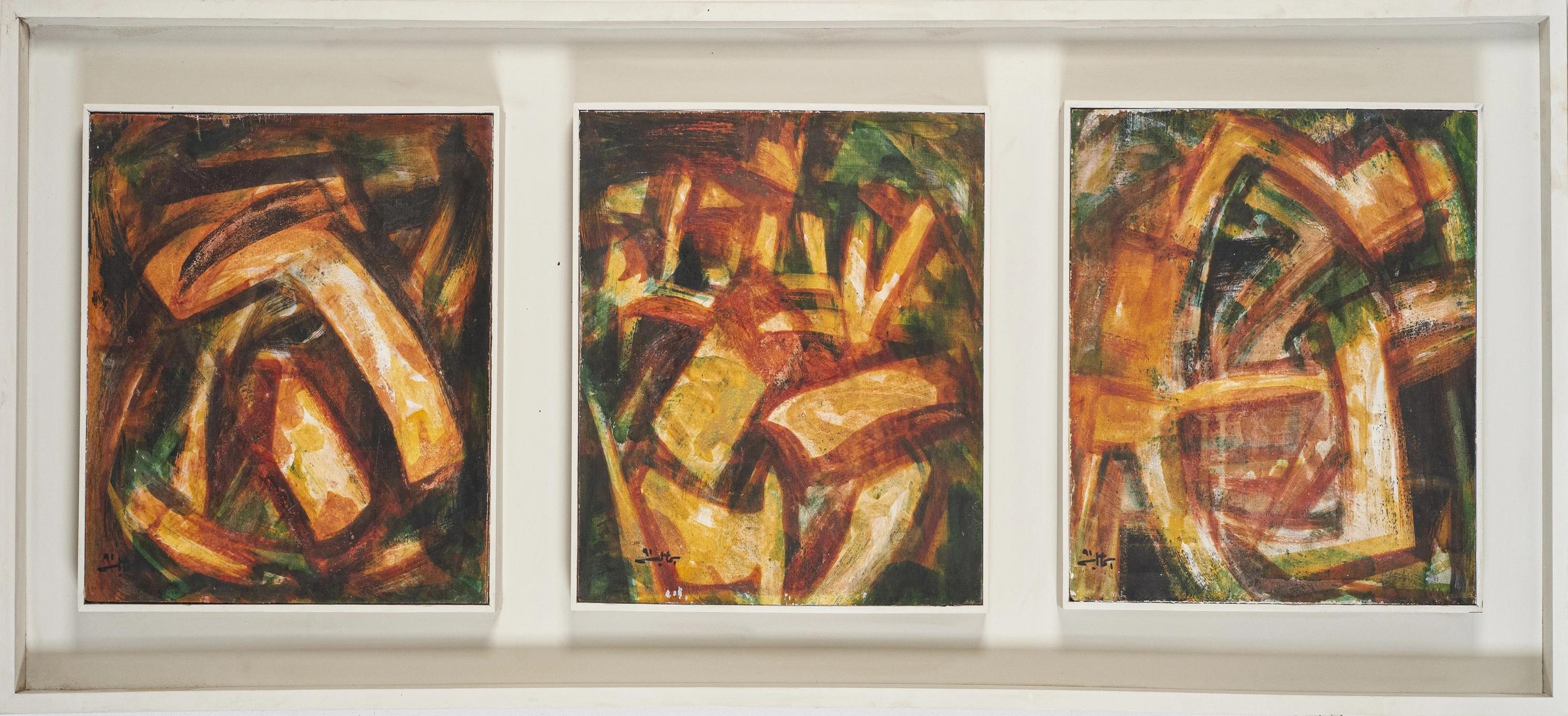 "Trittico astratto II" Pittura olio su tela 23" x 60" pollici di Mohammed Ismail