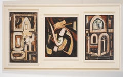 Vintage "Abstract Triptych I" Oil Painting 25.5" x 55" inch by Mohammed Ismail 