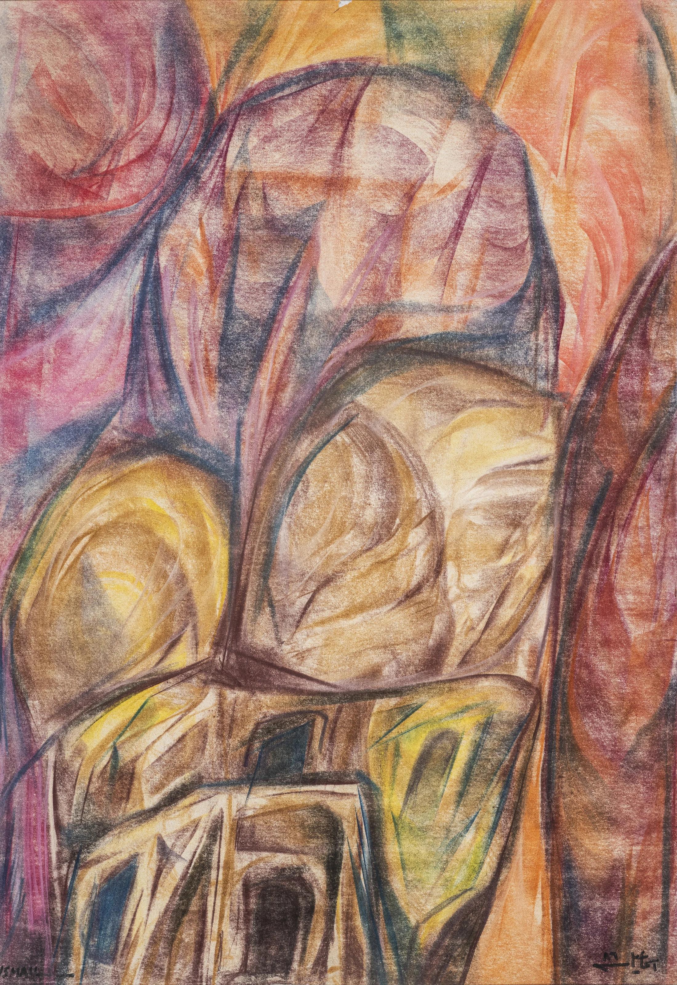 Mohammed Ismail  Abstract Painting – Abstraktes Gemälde „Abstrakte Abstraktion IX“ Öl auf Holz 24" x 8" Zoll von Mohammed Ismail