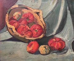 Vintage "Still Life of Tomatoes" Oil Painting 10" x 14" inch by Mohammed Ismail 