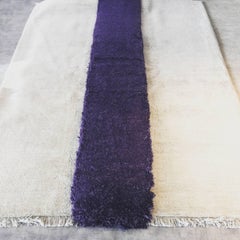 Rug - Modern Handknotted Cream Beige Afghan Wool w/ Purple Violet Rustic Carpet