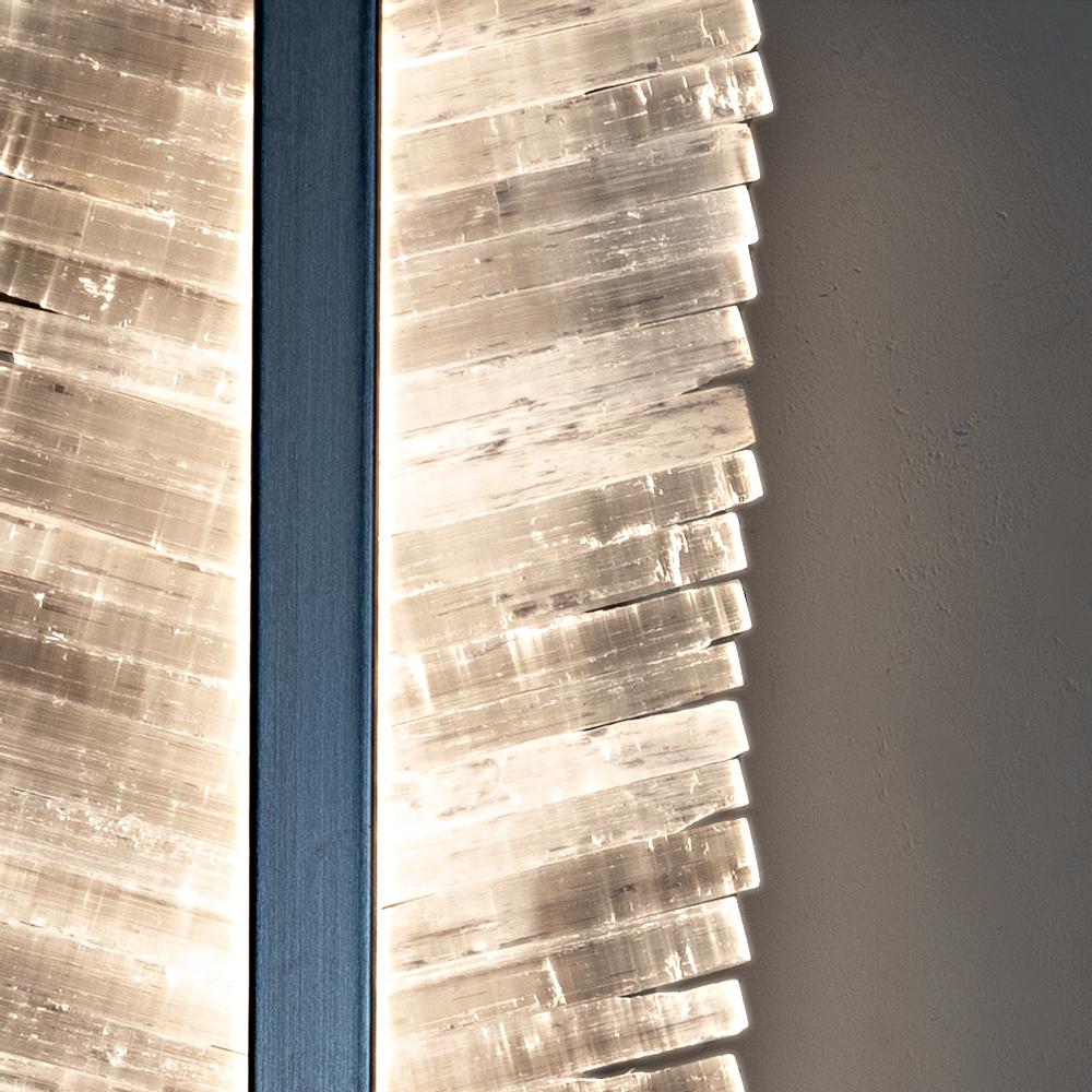 Organic Modern Mohawk Lighting Selenite Crystal Wall Sconce with Metal Base For Sale